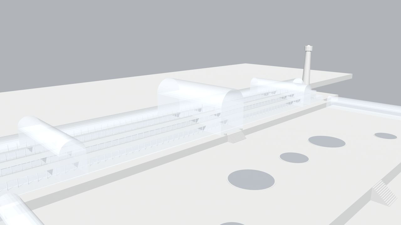Plain 3D block model: the palace and its gardens from above