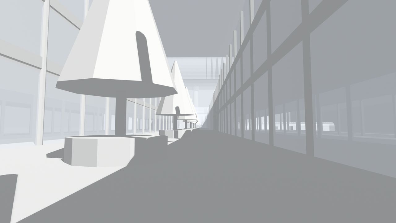 Plain 3D block model: the view along the nave
