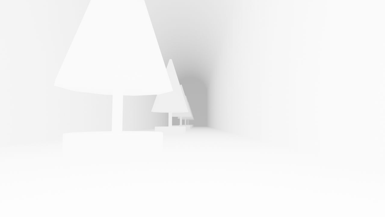 Depth map of the same view, near surfaces bright and far surfaces dark