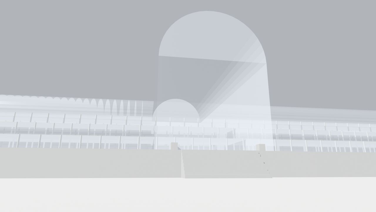 Plain 3D block model: the central transept from the lower terrace