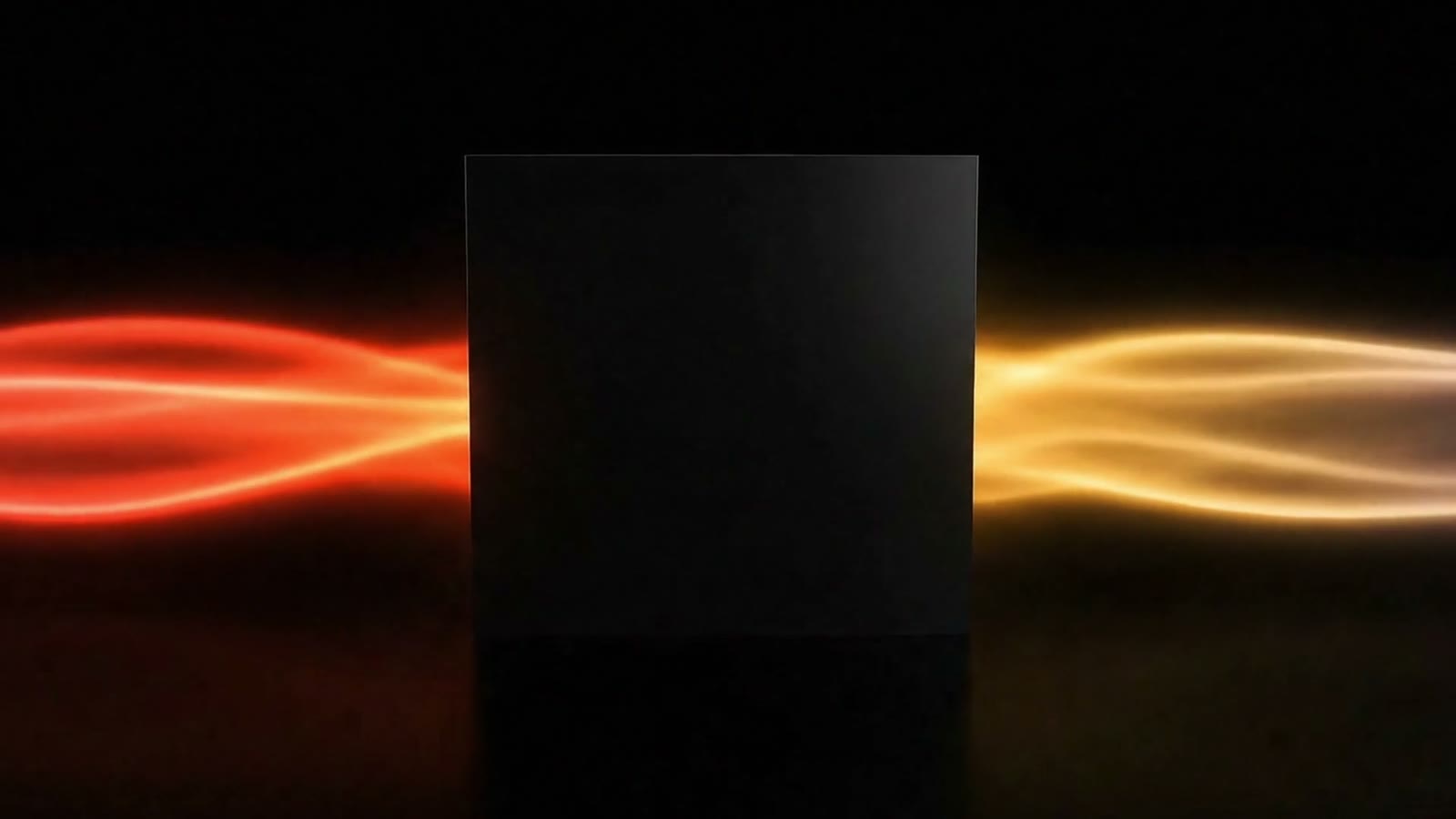 Red light enters a black cube and leaves as gold